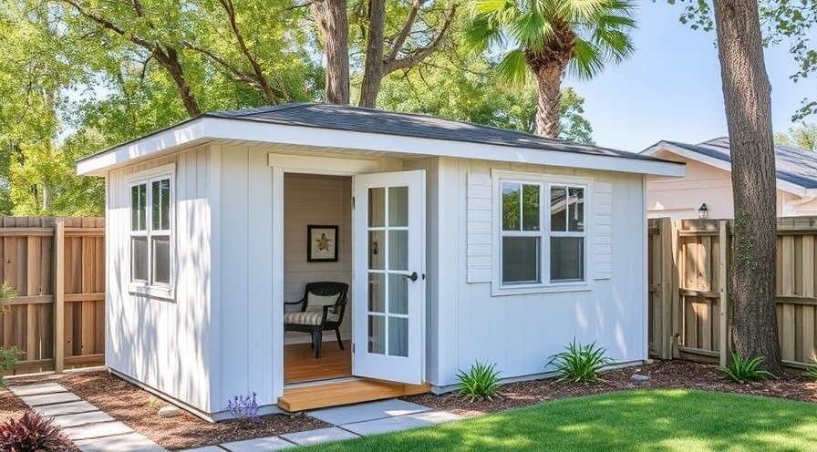 Stylish backyard structure ideal for office or hobby use, featuring modern design.