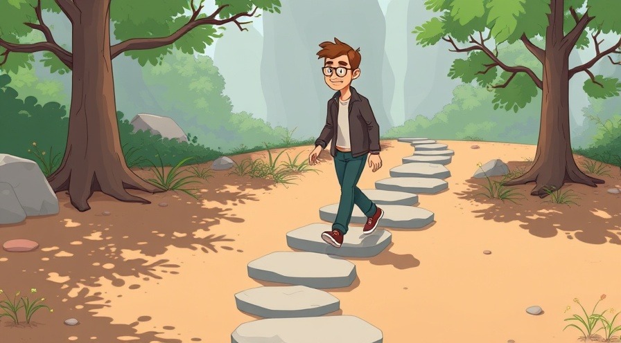 Middle-aged man walking on stepping stones, embodying health awareness and wellness signs.