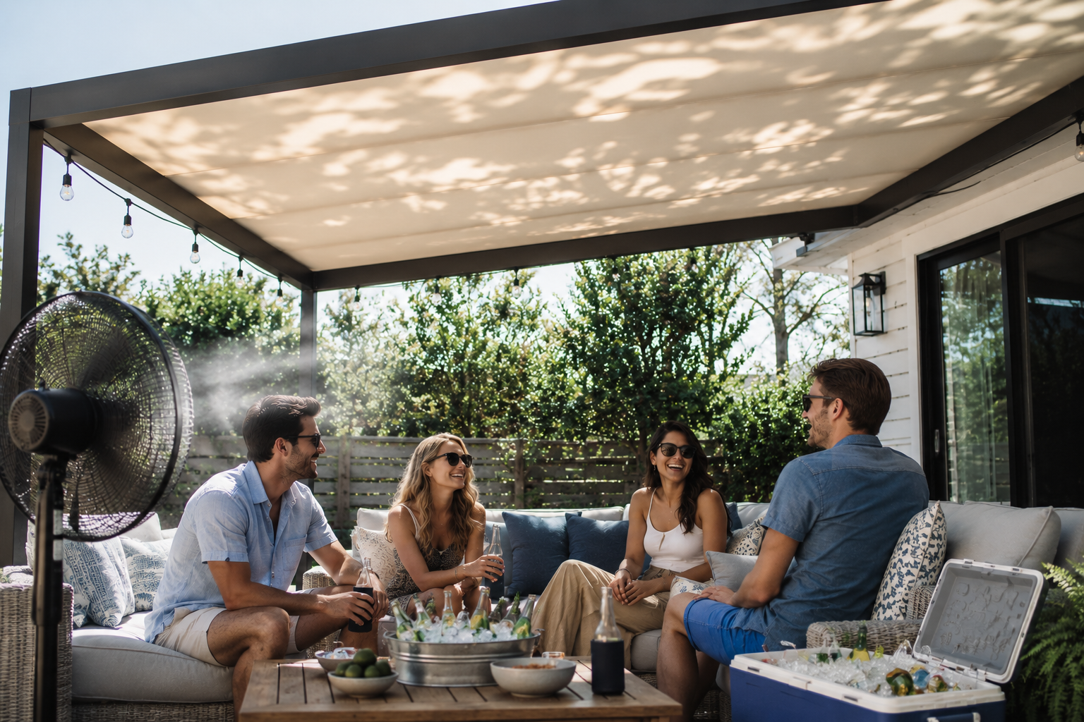 Relaxed summer hangout under the backyard pergola