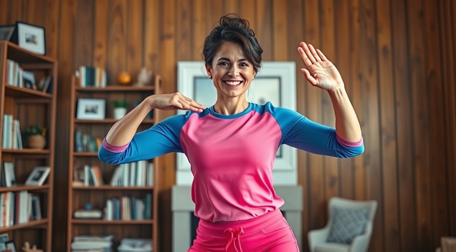 Woman demonstrating hip pain relief exercises indoors, improving mobility with exercise.