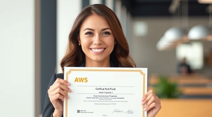 Attractive business woman proudly holding AWS Certificate for career success