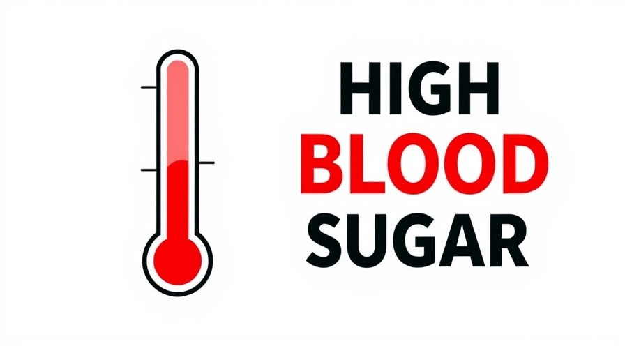Graphic showing high blood sugar effects on stress and diabetes with male figure.