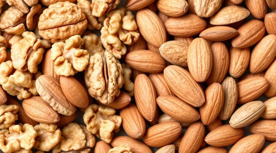 Walnuts and almonds offering nut health benefits for heart and brain health.