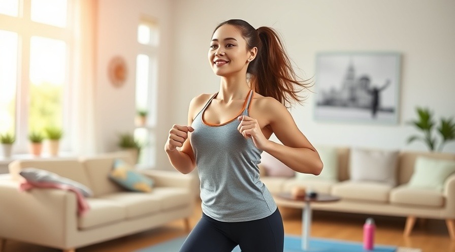 woman doing cardio workout at home with yoga mat and water bottle