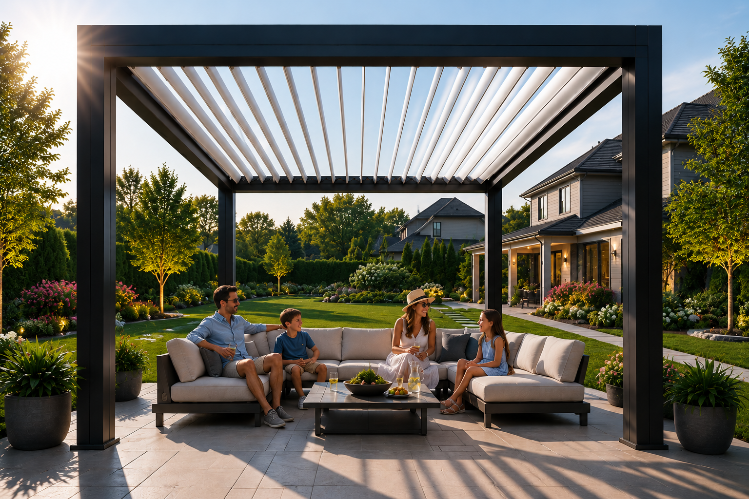 Relaxing family gathering at golden hour