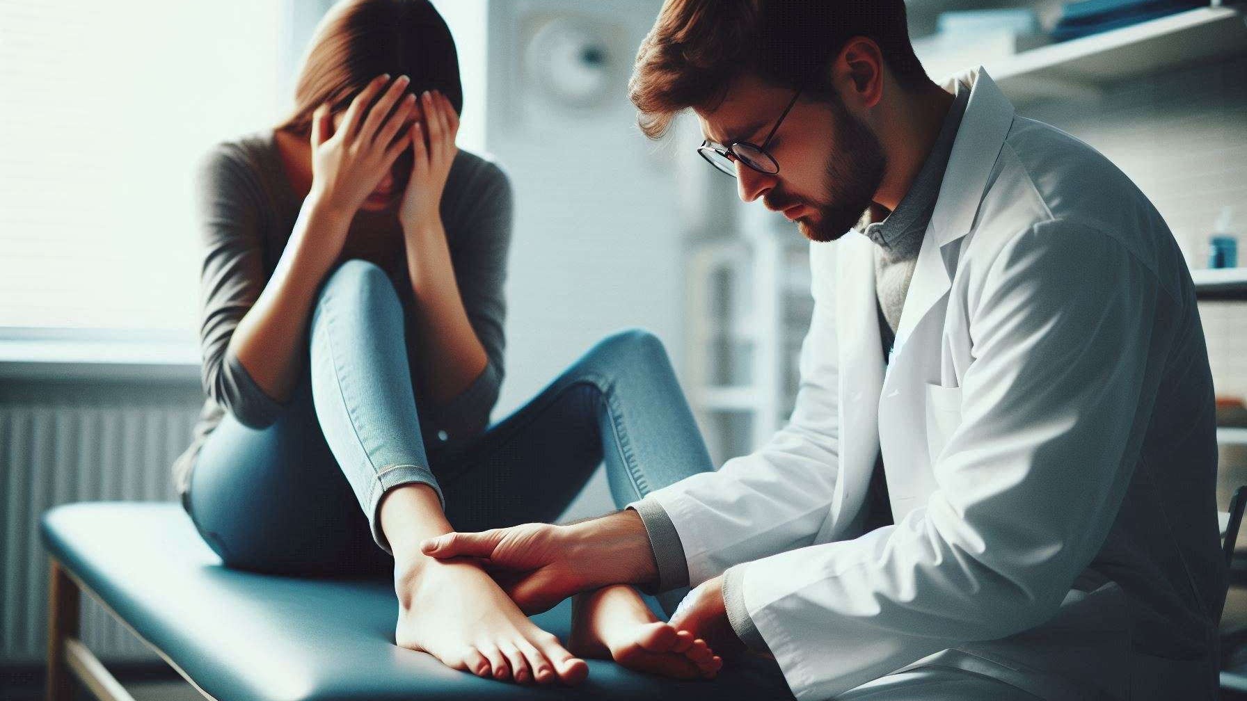 Foot pain illustration highlighting plantar fasciitis vs stress fractures.