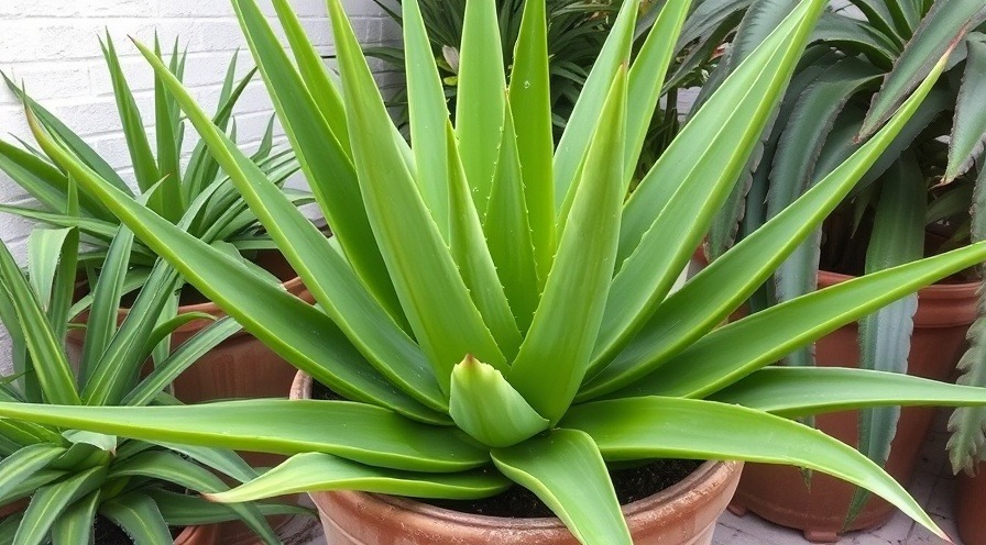 A large potted aloe vera plant showcasing its health benefits and skin care uses.