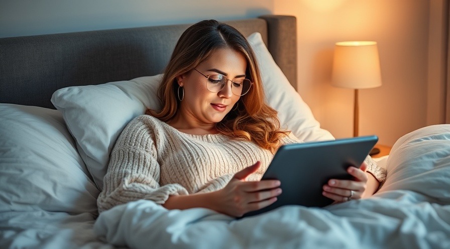 Woman on her tablet in bed, comfortably relaxing and browsing online.