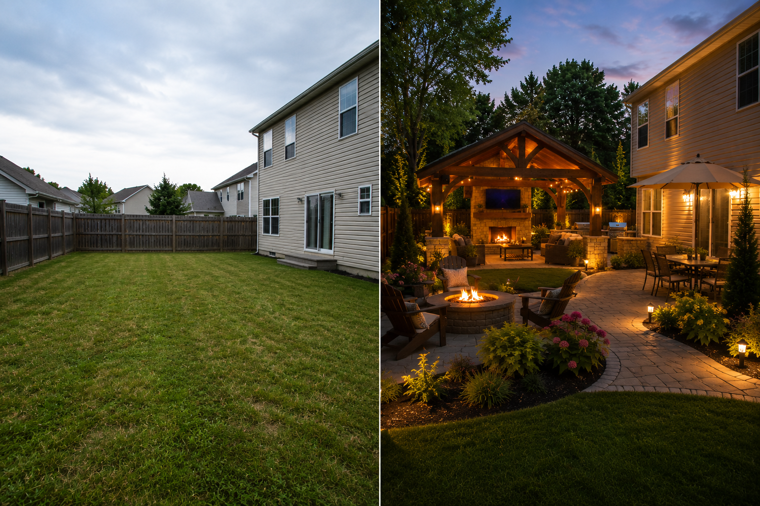 Backyard split screen transformation image