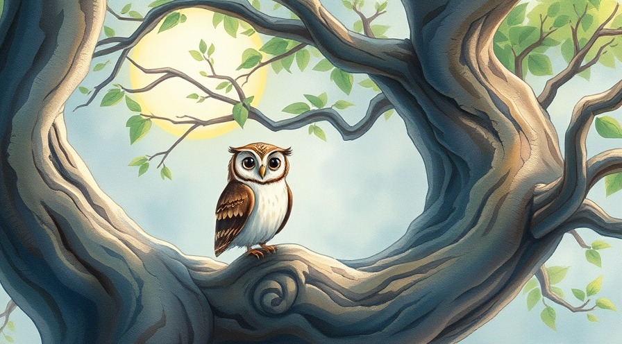 Whimsical owl on ancient branch, dreamy watercolor style with soft pastels.