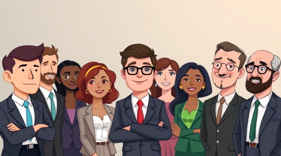 Diverse characters in a business cartoon, making stakeholder management strategic.