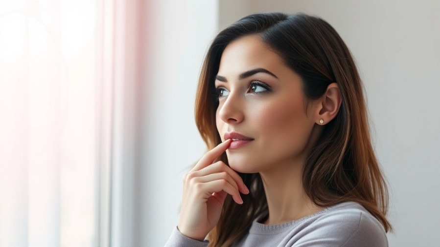 Thoughtful woman in her 30s reflects on hormone balance and wellness tips.