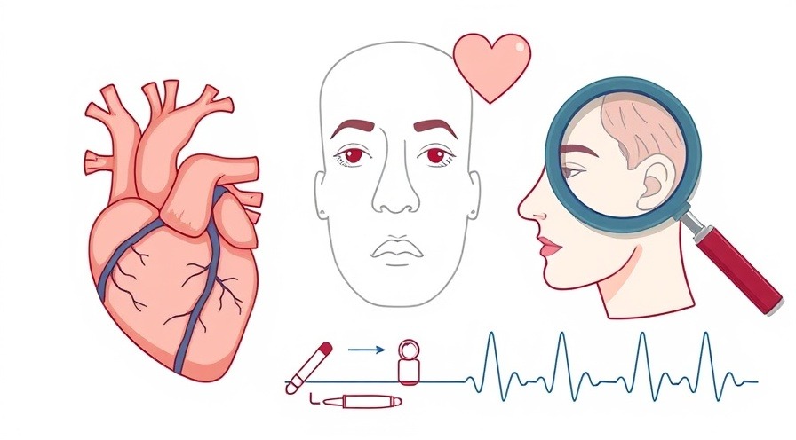 Cartoon medical illustration showing genetic disorder effects on heart rhythms and muscle weakness.