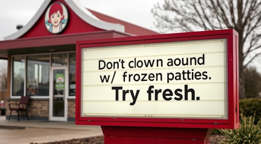 Wendy's outdoor sign promoting fresh patties with catchy slogan.