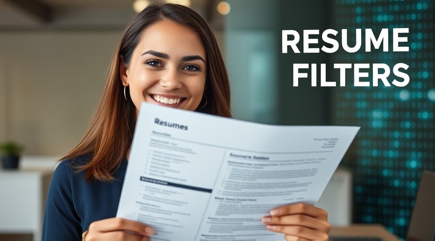 Confident young professional with resume, showcasing 'RESUME FILTERS' text.