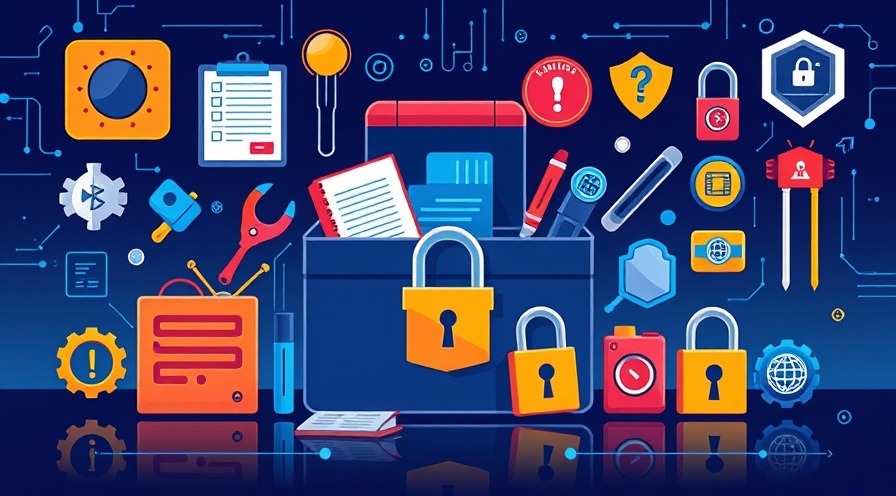Modern digital art of a security assessment toolbox with checklists and cybersecurity tools.