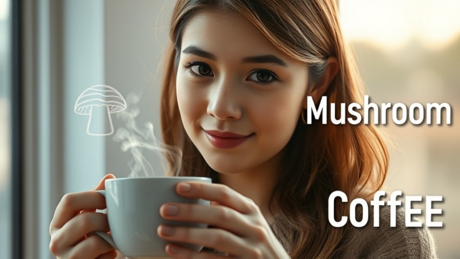Thoughtful young woman with mushroom coffee, exploring health benefits of mushrooms.