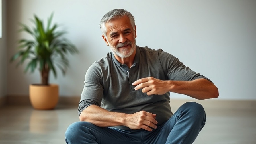 Middle-aged man using pain relief techniques for shin pain, showcasing acupressure benefits.