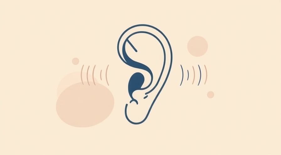 Elegant line-art illustration of a calm human ear with soft sound waves.