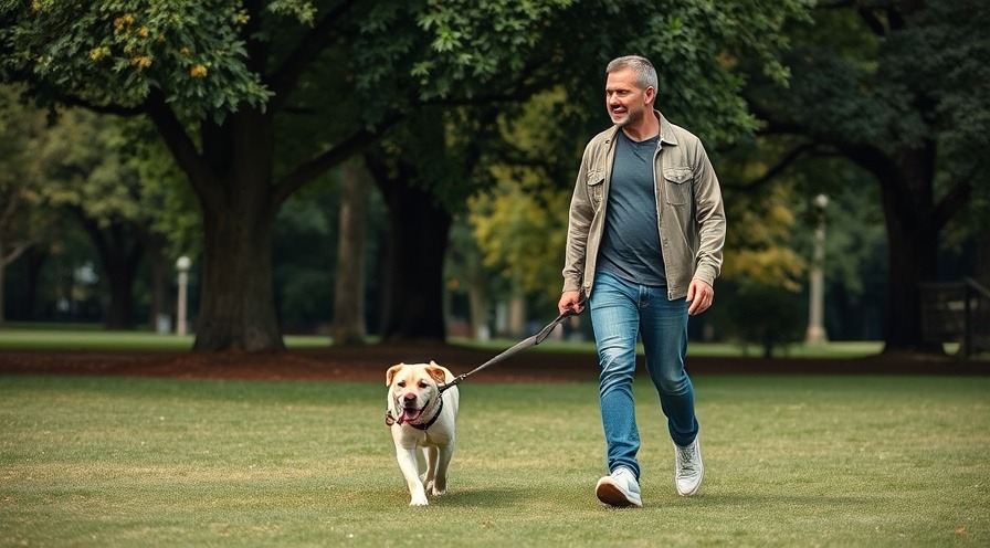 A man walking his dog in the park