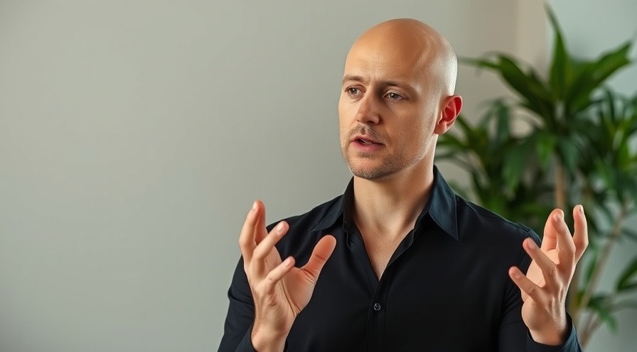 Bald man discussing body signals and health awareness in a serene indoor setting.