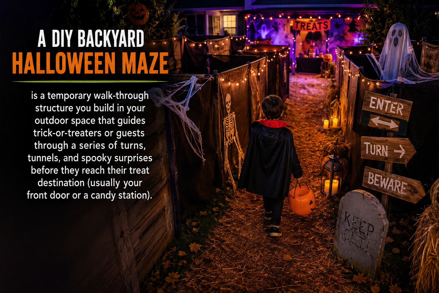 DIY Backyard Halloween maze adventure at dusk