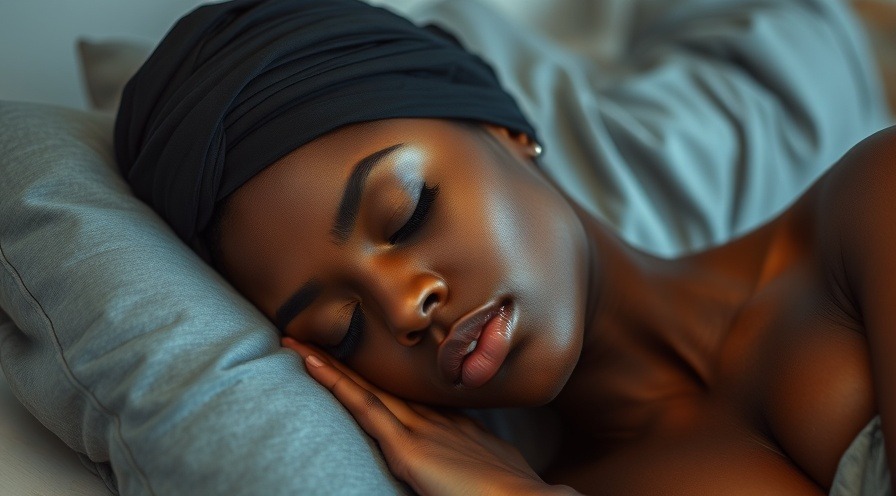 Young attractive black female adult in a durag, peacefully trying to sleep.