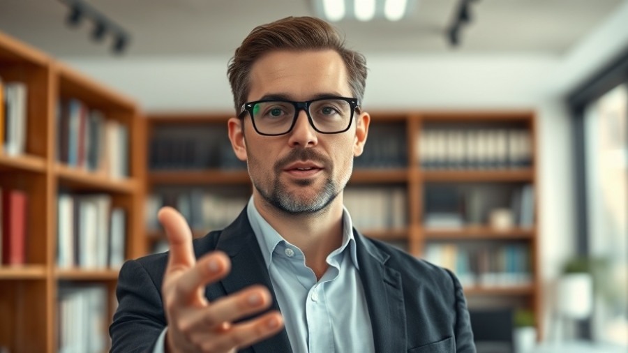Professional man presenting on health care burnout and doctor well-being indoors.