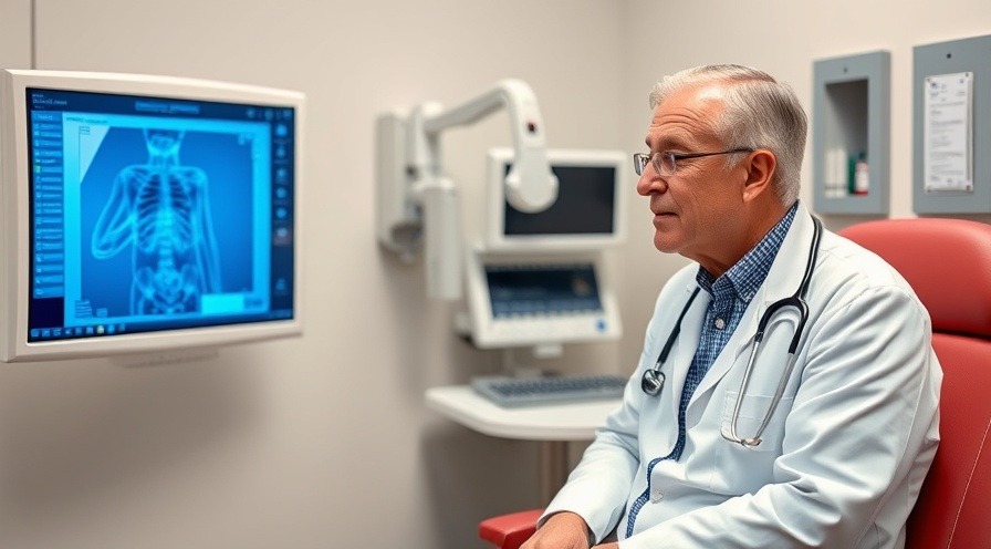 Man discussing gastritis symptoms with his doctor in an exam room.
