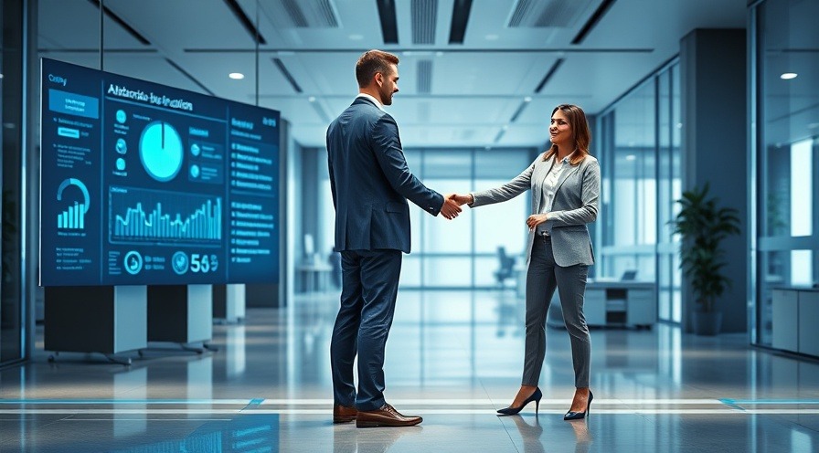 Photorealistic job seeker at AI hiring system and smiling manager in modern office.