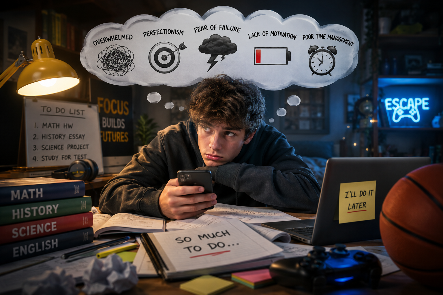 Teen Procrastination at a Cluttered Desk
