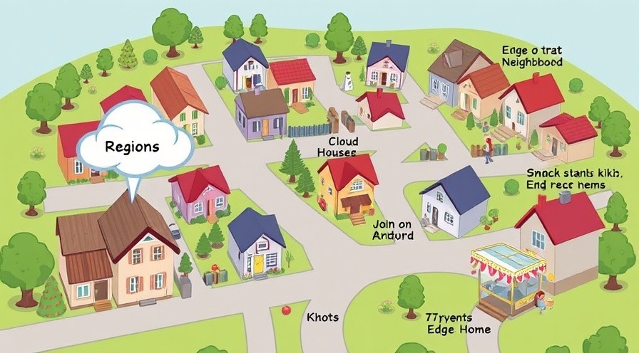 Cartoon-style neighborhood map showing cloud houses, AZs, and edge locations.