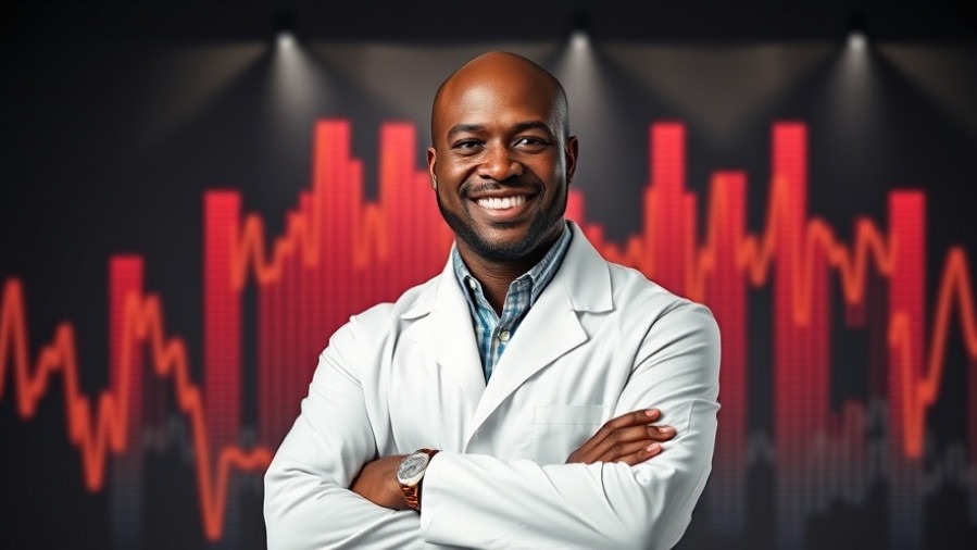 Confident bald man in lab coat discussing health risks of antibiotics.