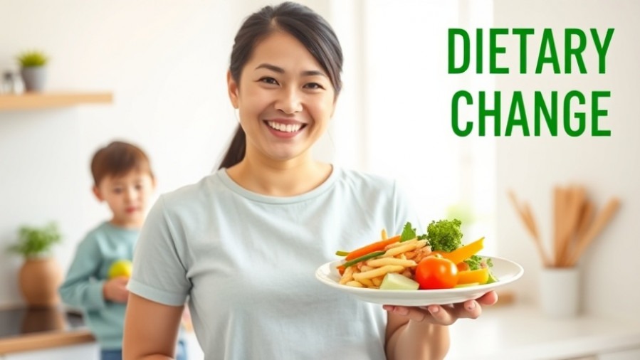 A confident parent smiles at the camera, holding a colorful plate of healthy food, showcasing simple dietary changes for weight loss.