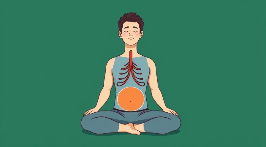 Cartoon diagram of deep breathing exercises for stress reduction and improved oxygen flow.