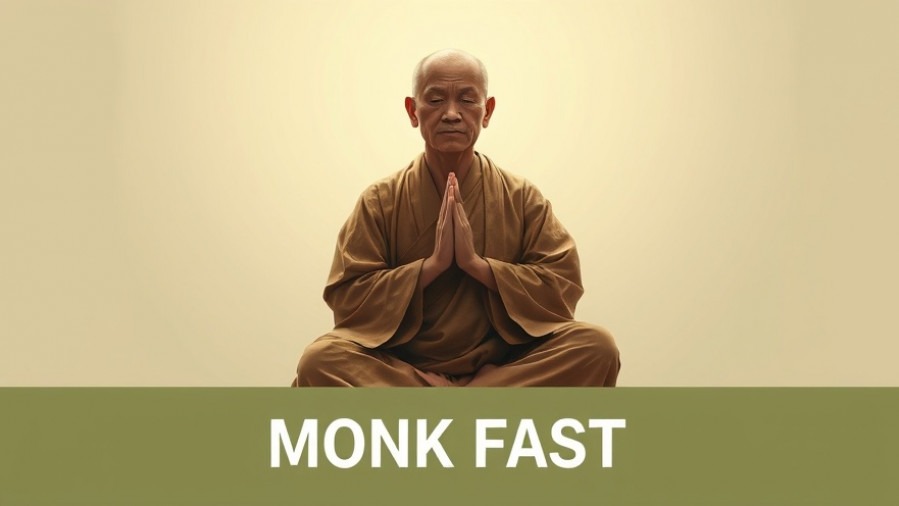 Serene monk in prayer symbolizes benefits of monk fasting with calm strength.