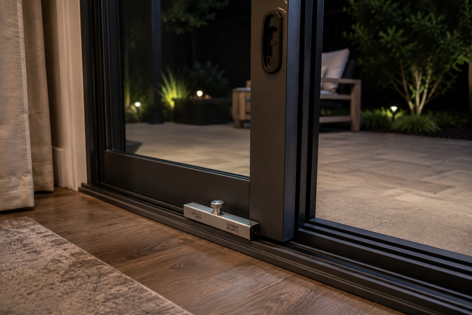 Backyard patio sliding glass door track lock