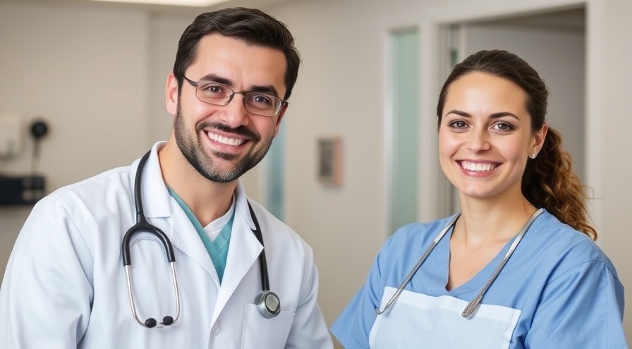Smiling doctor and nurse representing telemedicine and healthcare accessibility.