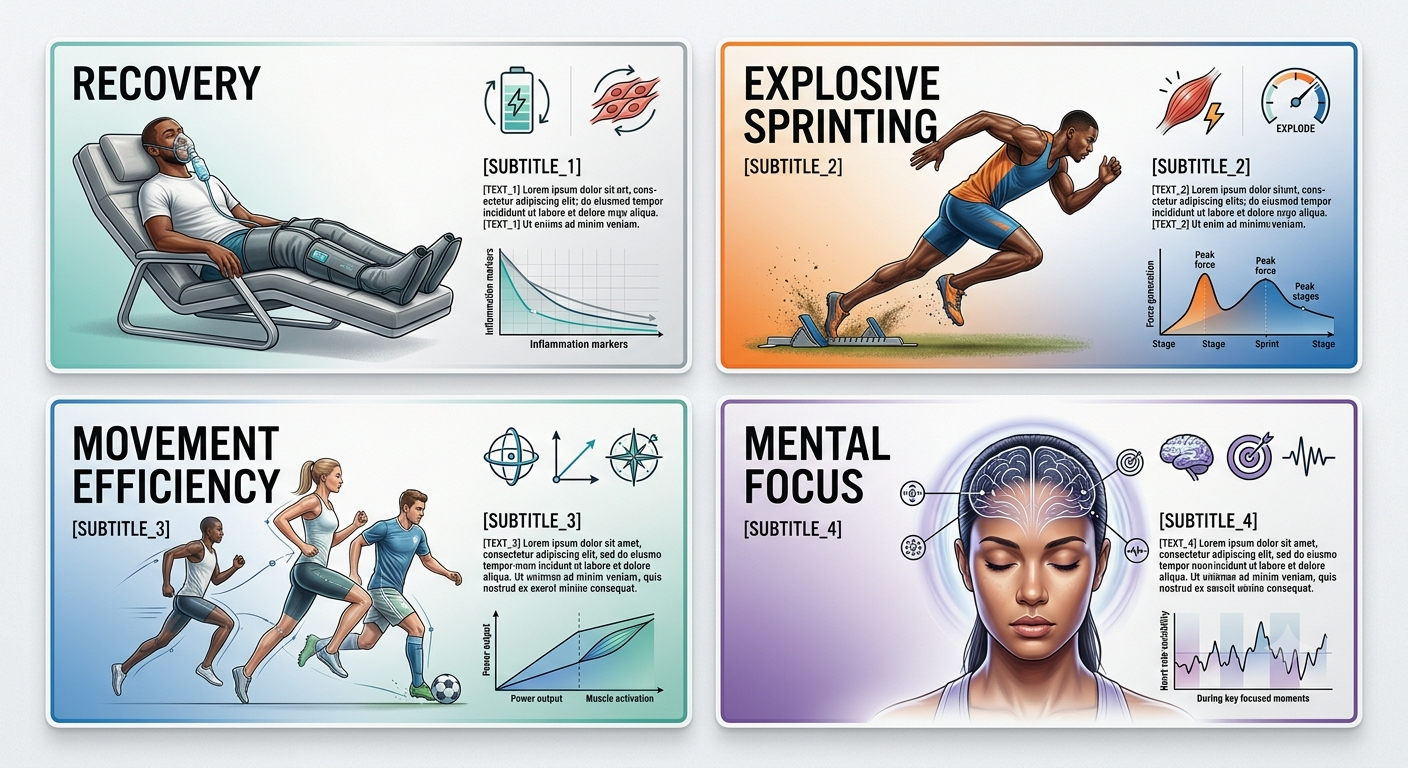 Soccer training infographic with four modern cards arranged in a grid