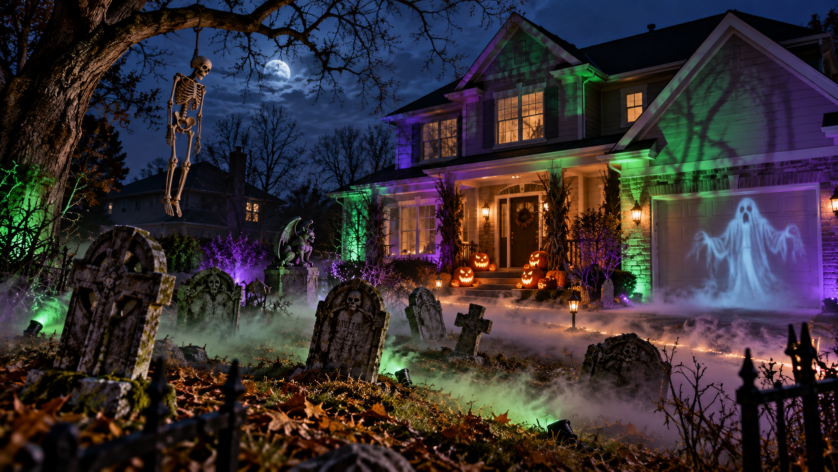 Foggy Halloween Graveyard Front Yard