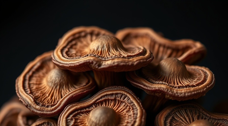 Close-up of textured Reishi mushrooms highlighting their immune support and anti-inflammatory effects.