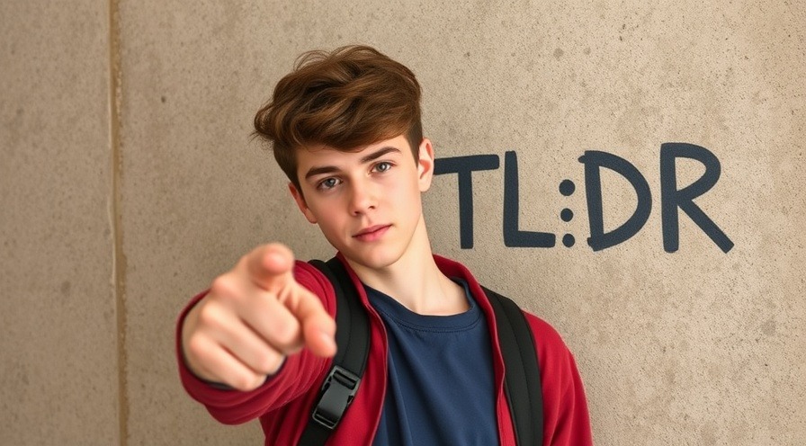 15-year-old teen male pointing at 'TL;DR' text for quick summaries.