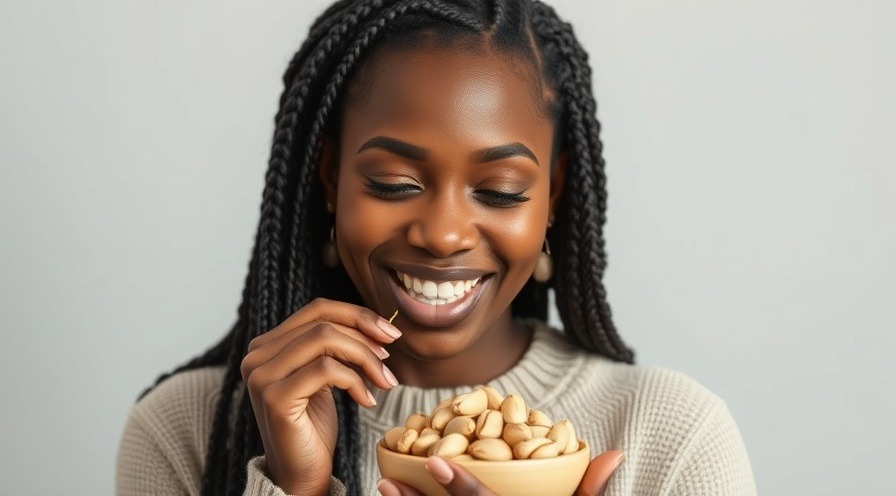 woman enjoying pistachios, healthy snacks for blood pressure.