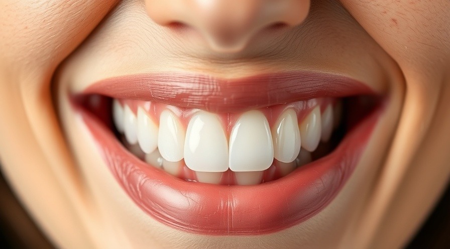 Close up smile, showcasing white teeth in bright studio lighting.