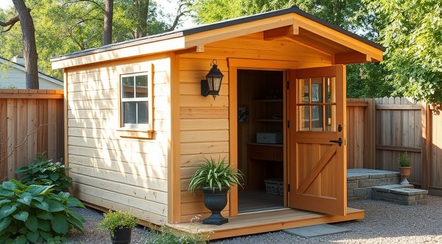 Well-appointed backyard shed studio office with proper entrance