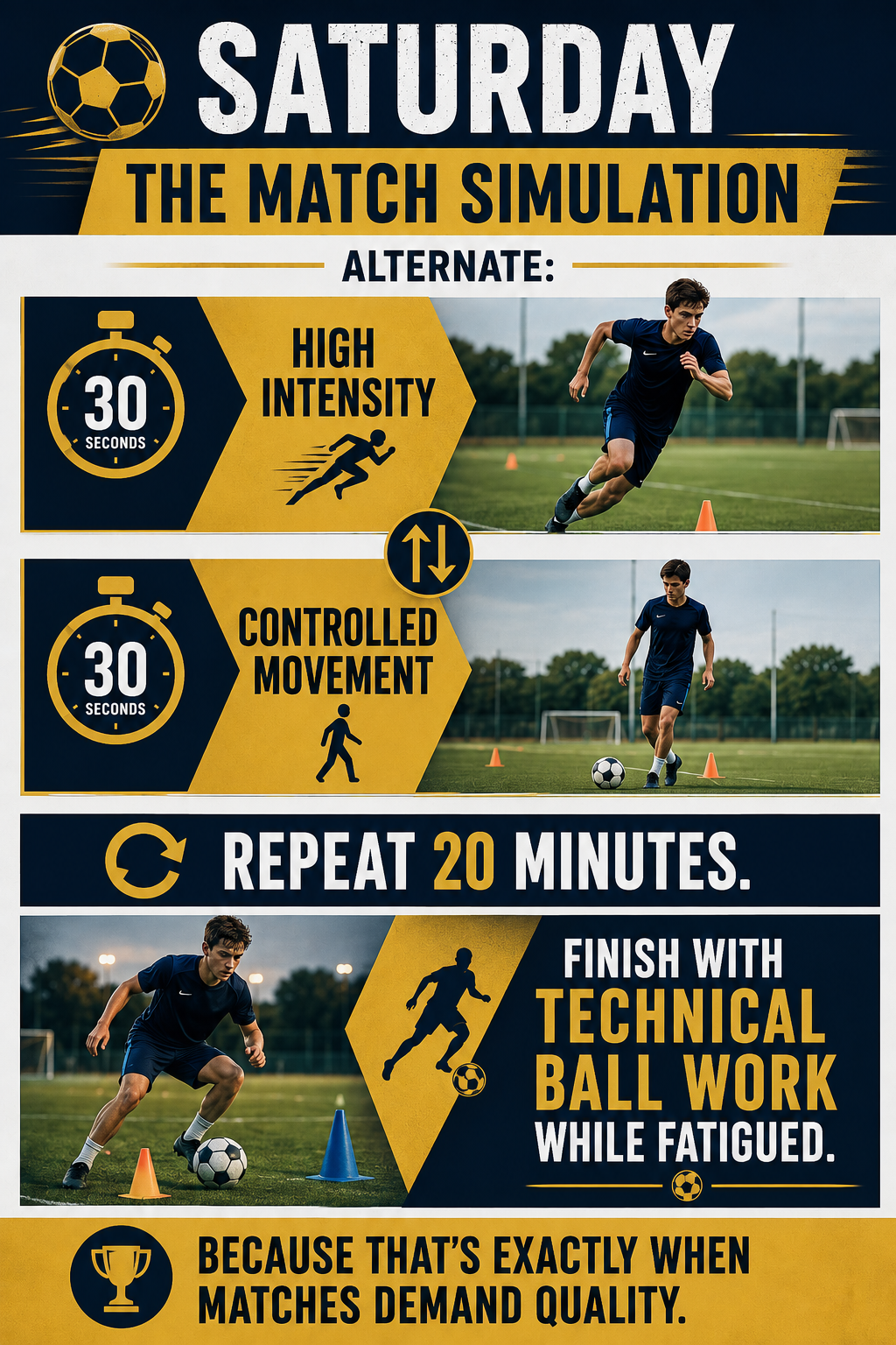 Soccer match simulation workout guide