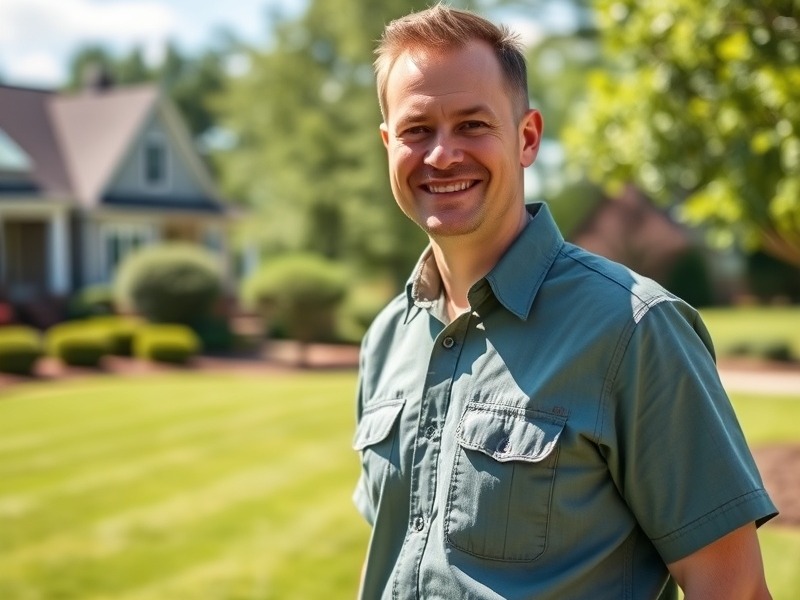 Smiling lawn expert in a short sleeve shirt on a sunny NC lawn.