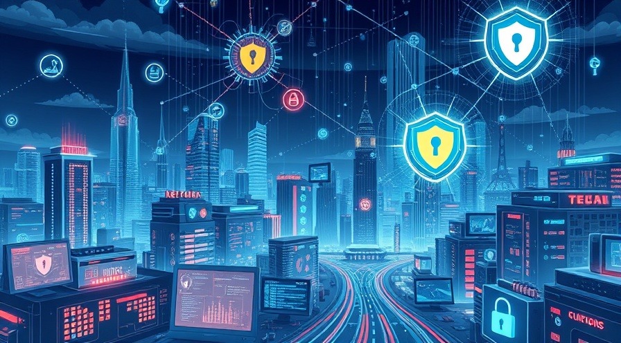 Futuristic cybersecurity illustration with glowing networks and secure devices.