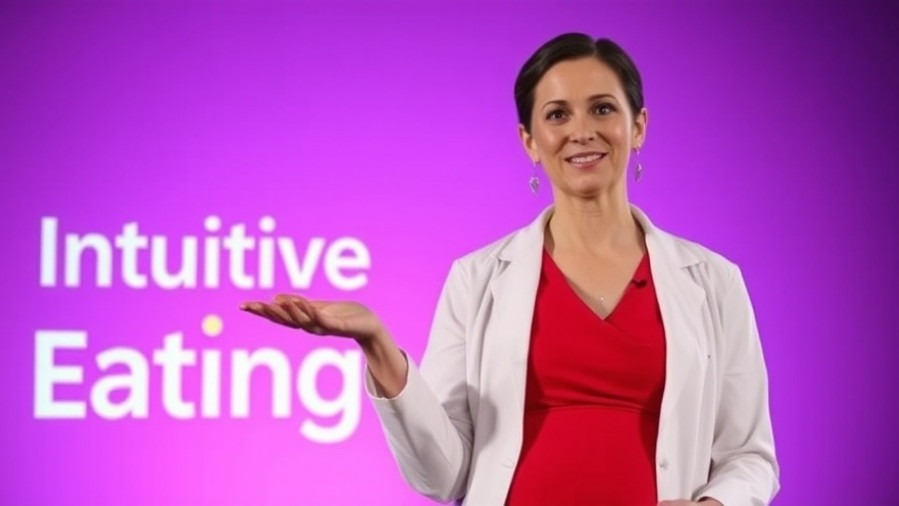 Confident woman promoting healthy eating during pregnancy with vibrant colors.