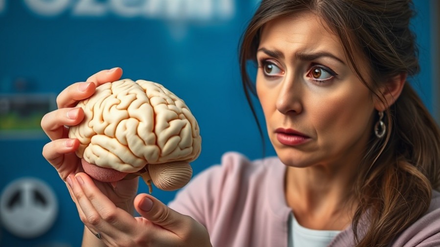 Woman examining brain model with Ozempic label, highlighting GLP-1 medications.